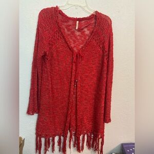 India Boutique Red Knit Top with Metallic Threads